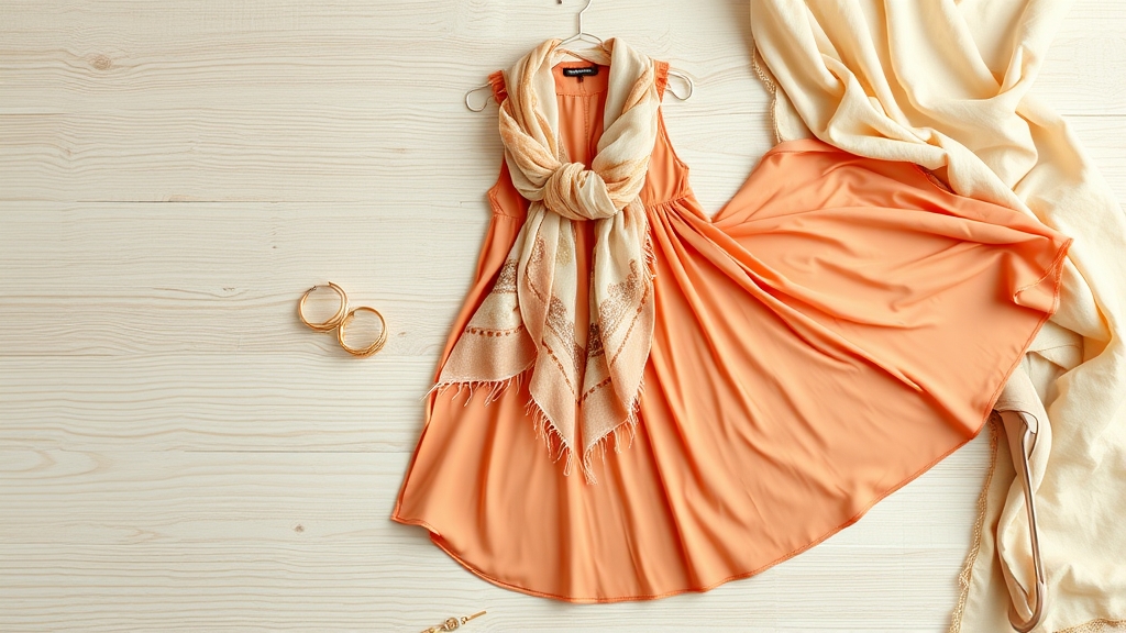 połączenie sukienki brzoskwiniowej i szalika